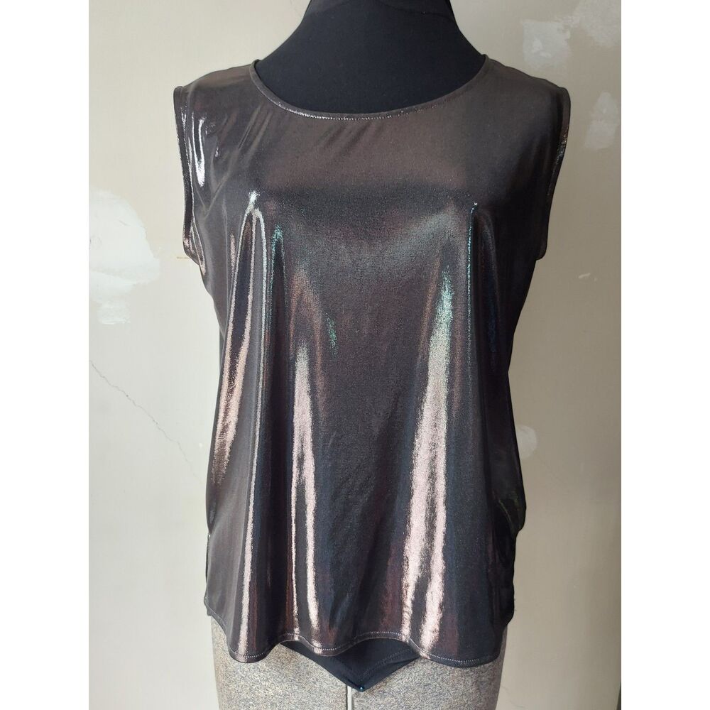 Caroline Rose Metallic Liquid Shimmer Tank Top Black Sz Small Twinkle Evening